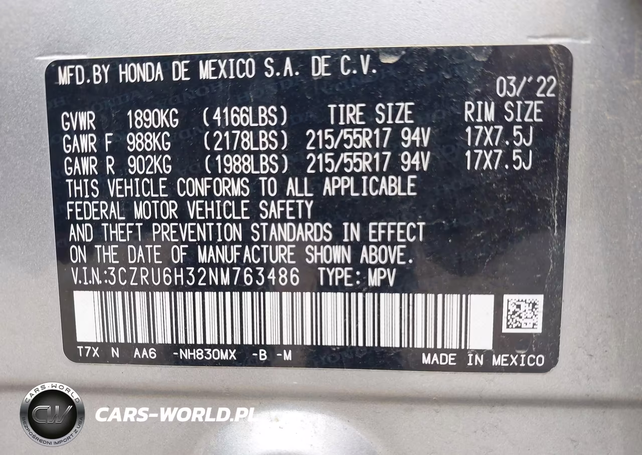 2022 Honda Hr-V Awd Lx VIN:3CZRU6H32NM763486 - 9