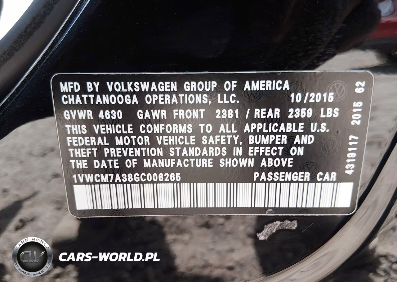 2016 Volkswagen Passat V6 Sel Premium VIN:1VWCM7A38GC006265 - 9