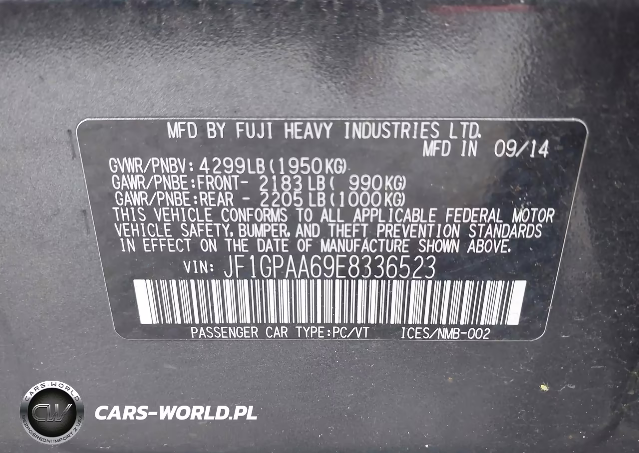 2014 Subaru Impreza 2.0I VIN:JF1GPAA69E8336523 - 9