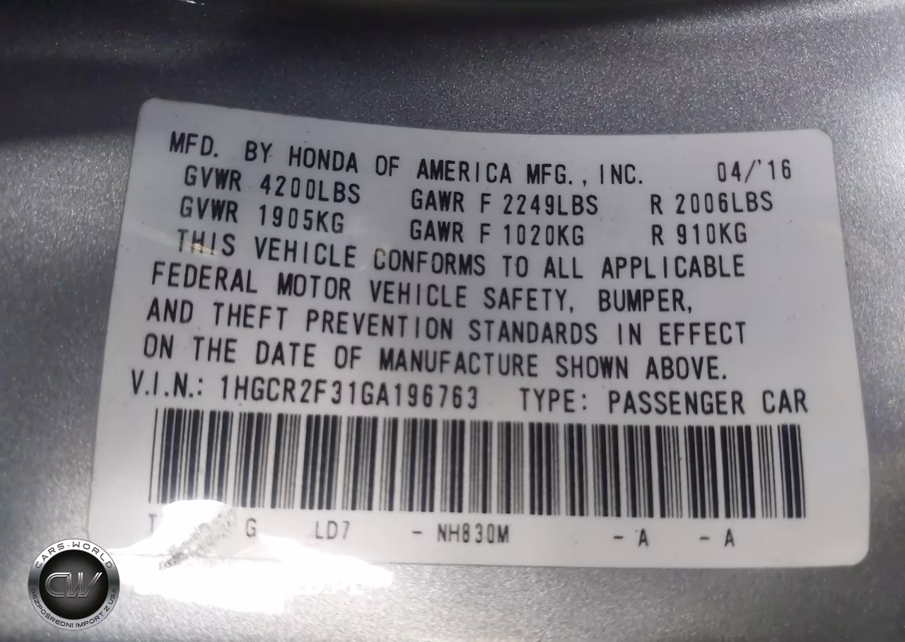 2016 Honda Accord Lx VIN:1HGCR2F31GA196763 - 9
