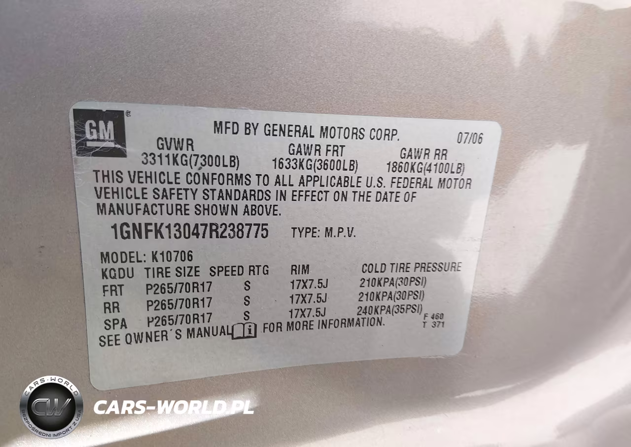 2007 Chevrolet Tahoe Lt VIN:1GNFK13047R238775 - 9