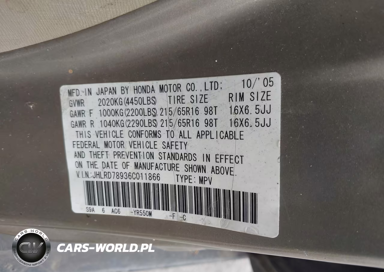 2006 Honda Cr-V Se VIN:JHLRD78936C011866 - 9