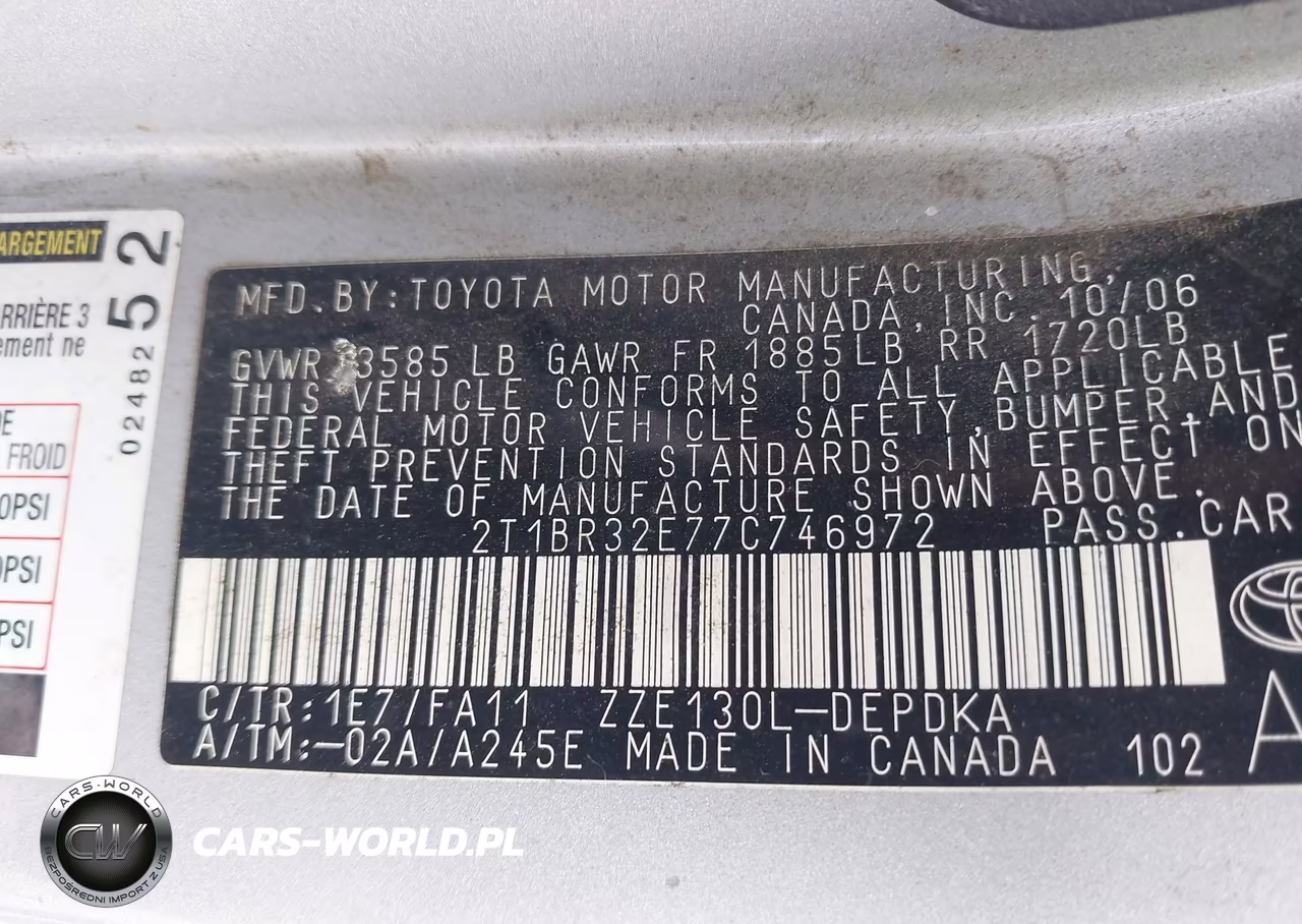 2007 Toyota Corolla Ce VIN:2T1BR32E77C746972 - 9