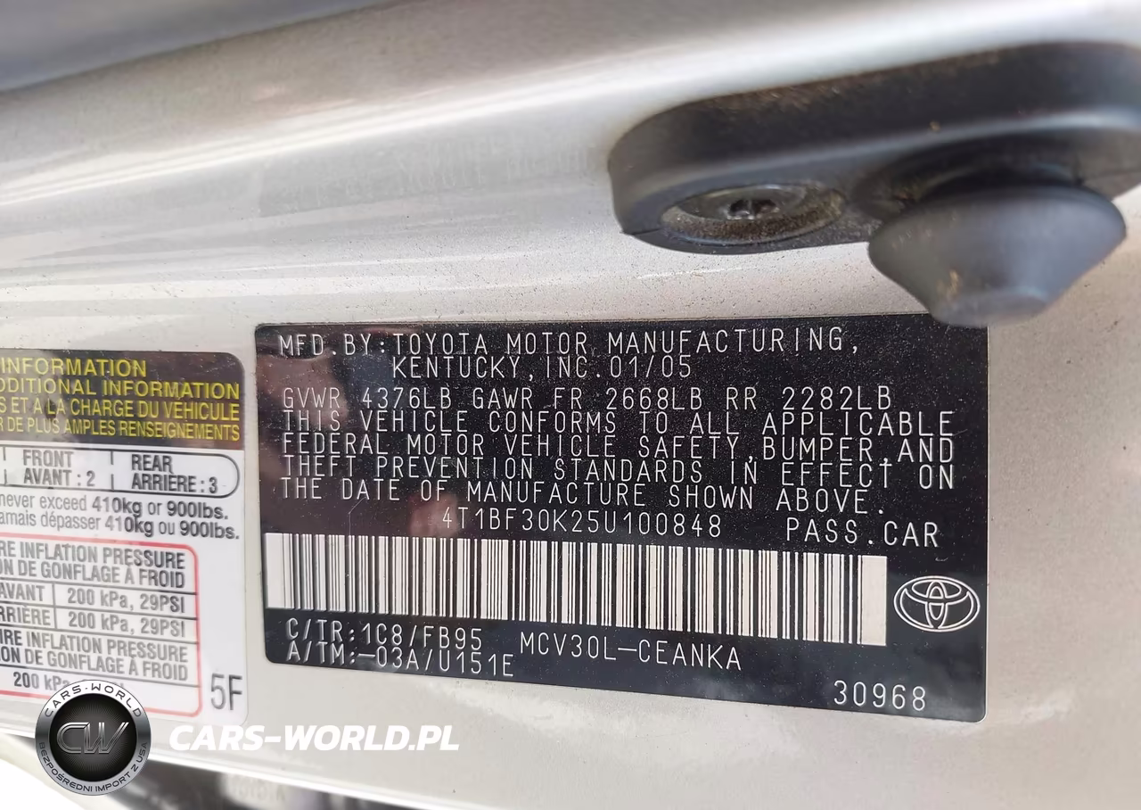 2005 Toyota Camry Le V6 VIN:4T1BF30K25U100848 - 9