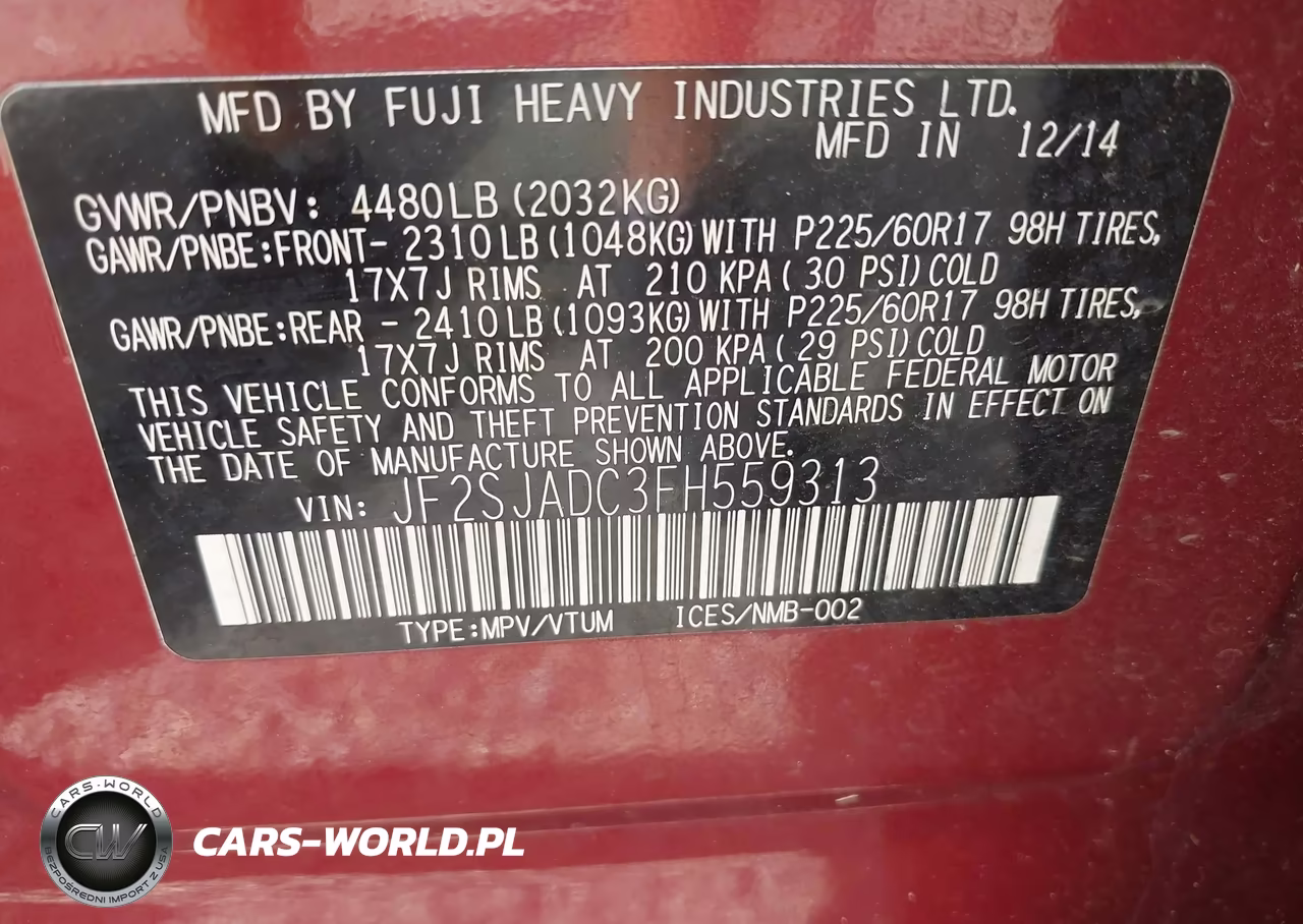 2015 Subaru Forester 2.5I Premium VIN:JF2SJADC3FH559313 - 9