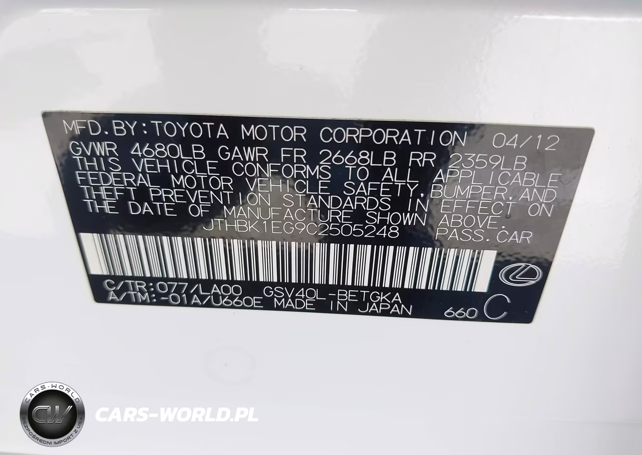 2012 Lexus Es 350 VIN:JTHBK1EG9C2505248 - 9