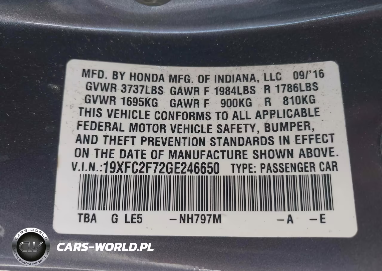 2016 Honda Civic Ex VIN:19XFC2F72GE246650 - 9