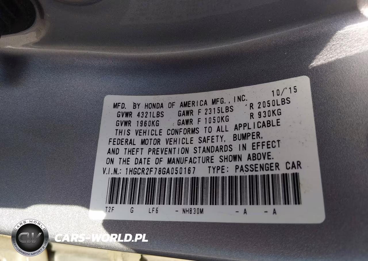 2016 Honda Accord Ex VIN:1HGCR2F78GA050167 - 9