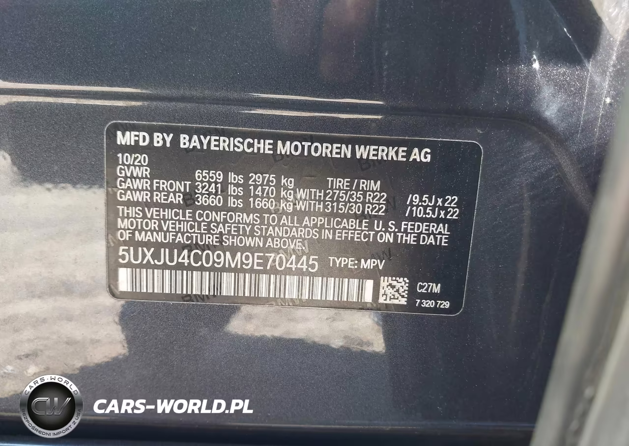 2021 BMW X5 M50I VIN:5UXJU4C09M9E70445 - 9