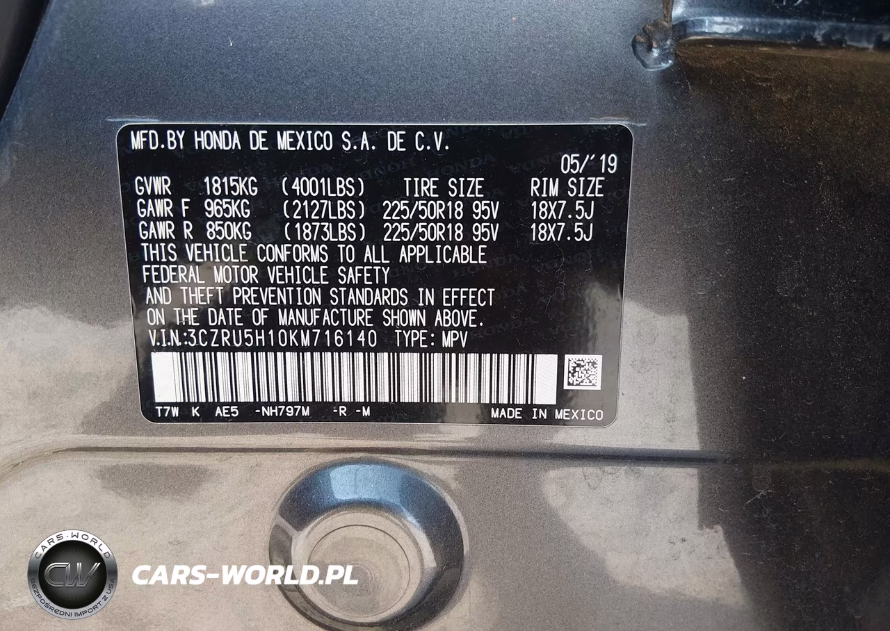 2019 Honda Hr-V Sport VIN:3CZRU5H10KM716140 - 9