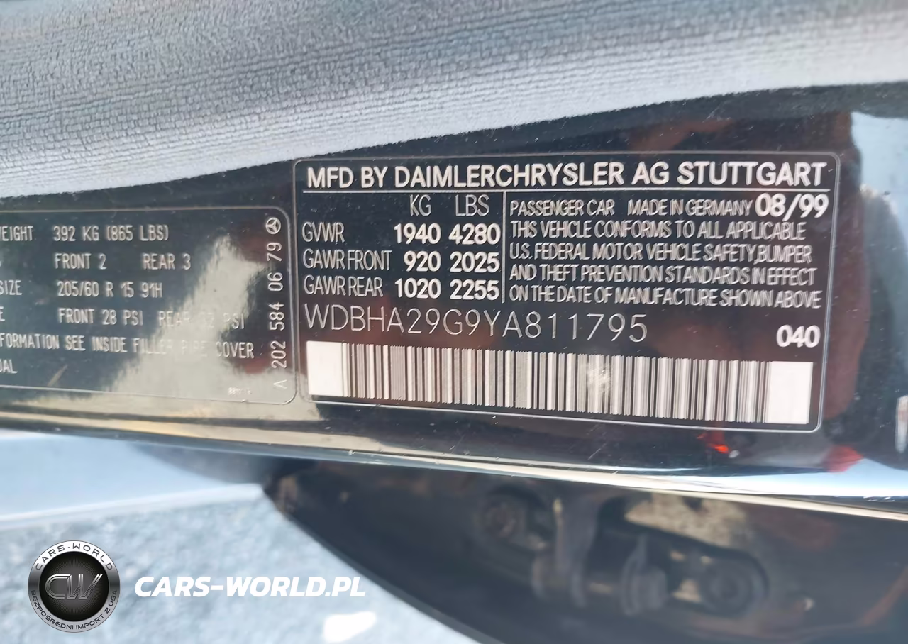 2000 Mercedes-Benz C 280 VIN:WDBHA29G9YA811795 - 9