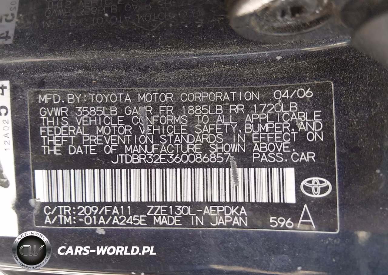 2006 Toyota Corolla Ce VIN:JTDBR32E360086857 - 9