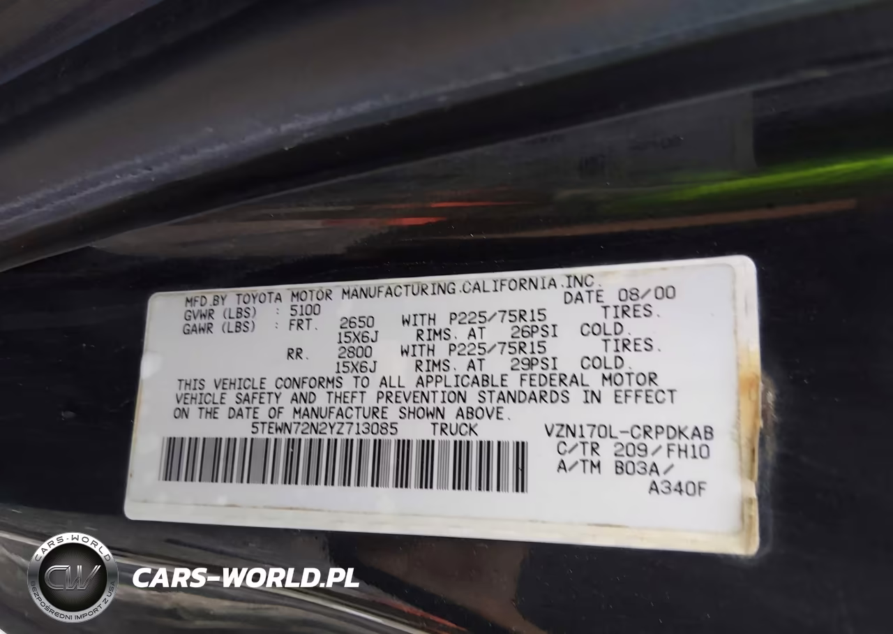 2000 Toyota Tacoma Base V6 VIN:5TEWN72N2YZ713085 - 9