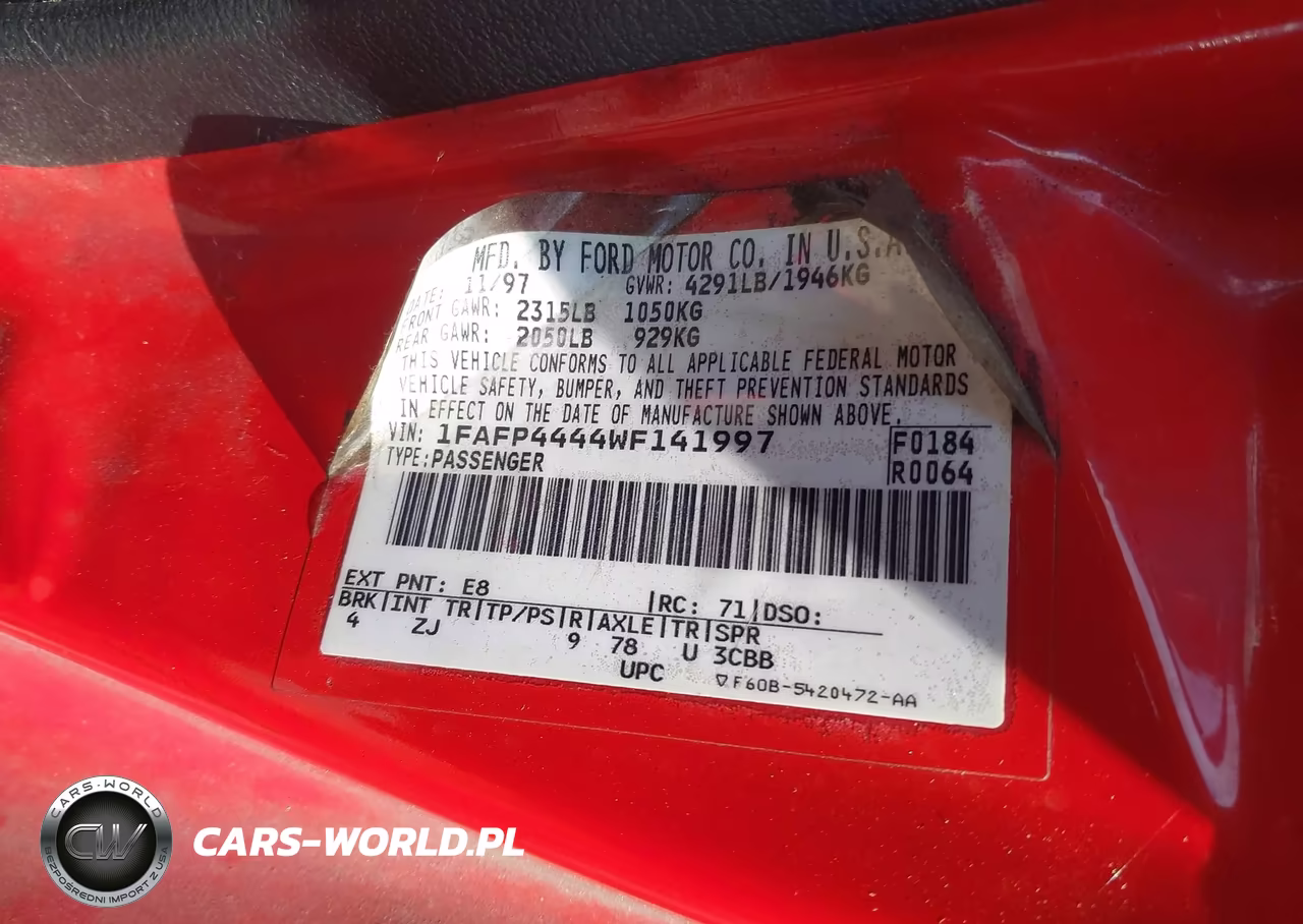 1998 Ford Mustang VIN:1FAFP4444WF141997 - 9