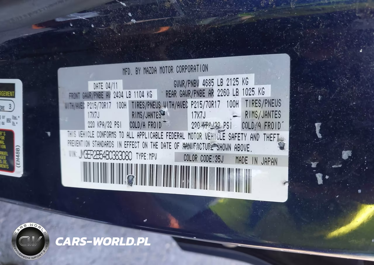2011 Mazda Cx-7 I Sport VIN:JM3ER2B54B0383080 - 9