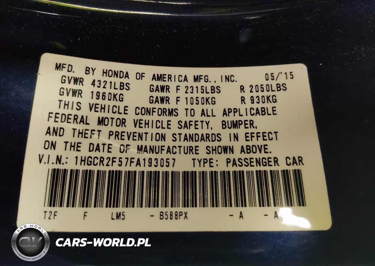 2015 Honda Accord Sport VIN:1HGCR2F57FA193057 - 9