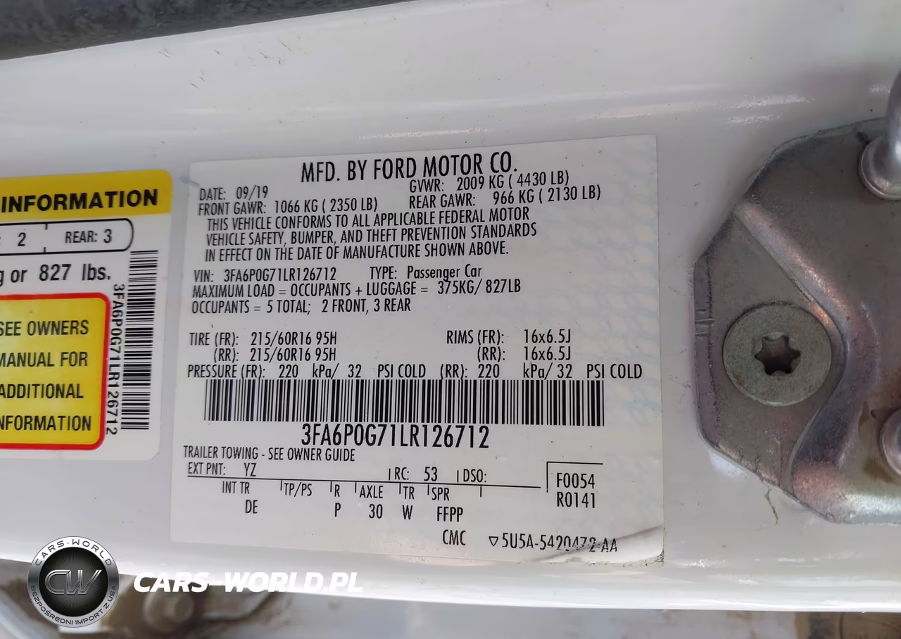 2020 Ford Fusion S VIN:3FA6P0G71LR126712 - 9