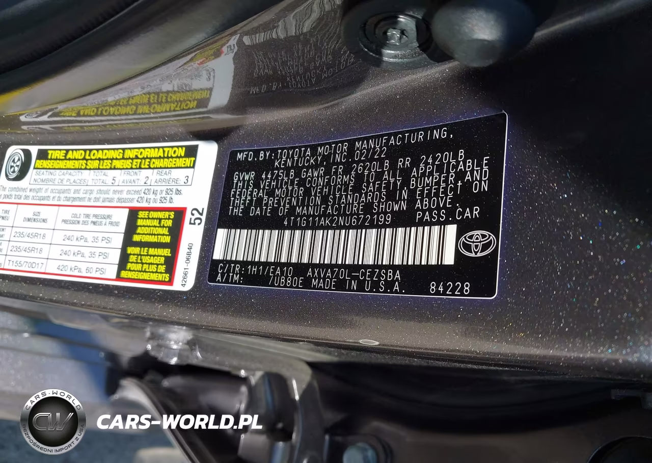 2022 Toyota Camry Se VIN:4T1G11AK2NU672199 - 8