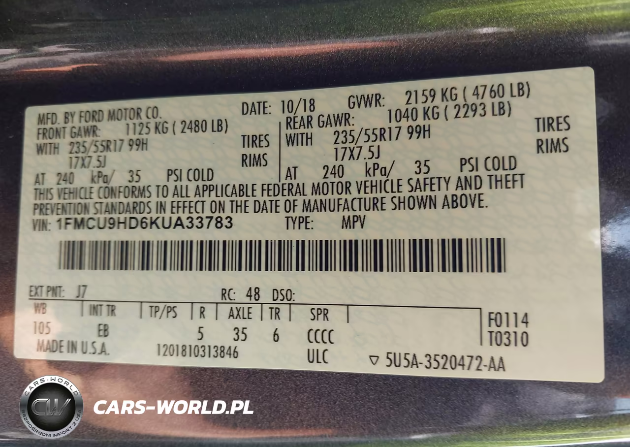 2019 Ford Escape Sel VIN:1FMCU9HD6KUA33783 - 9