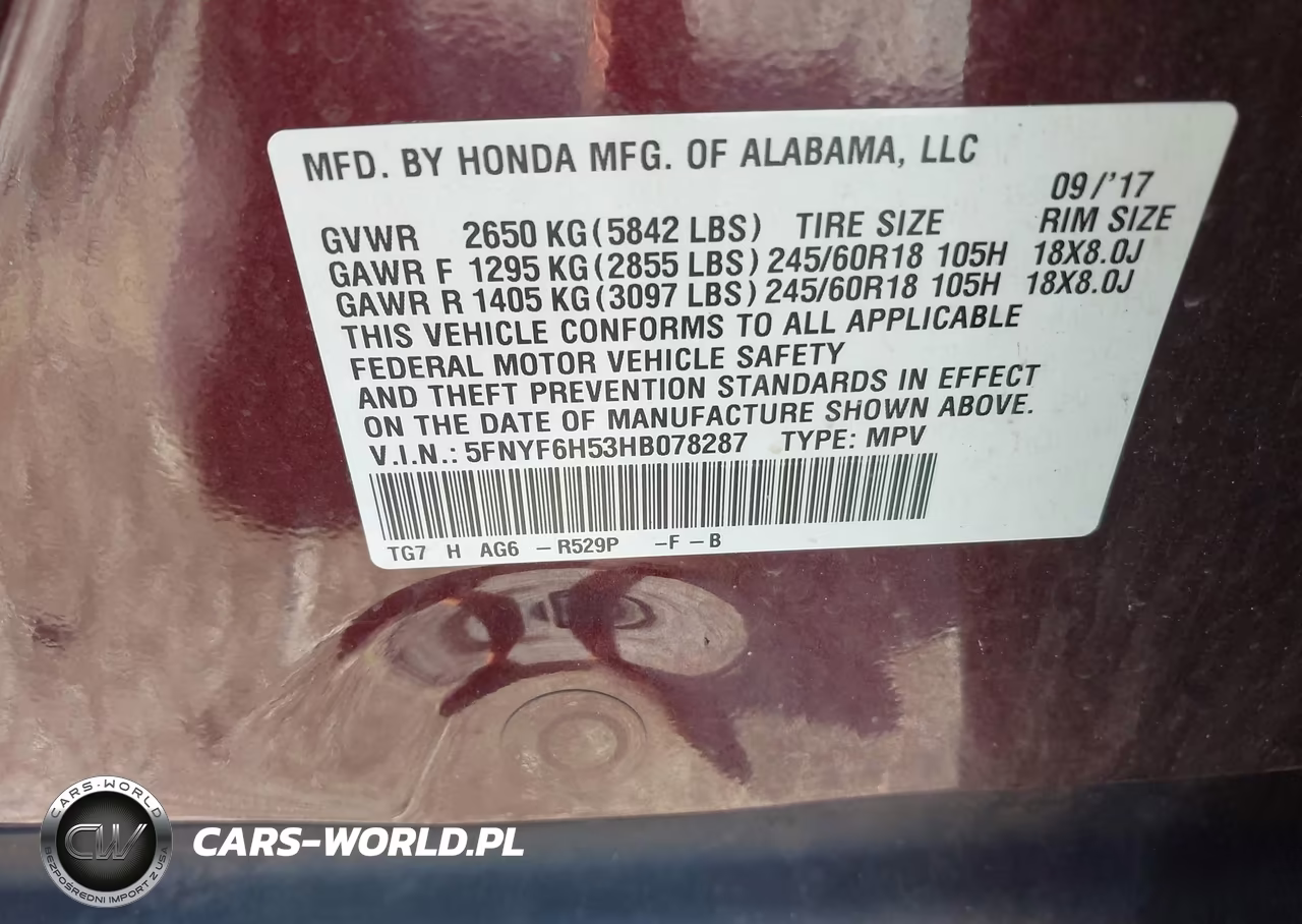 2017 Honda Pilot Ex-L VIN:5FNYF6H53HB078287 - 9