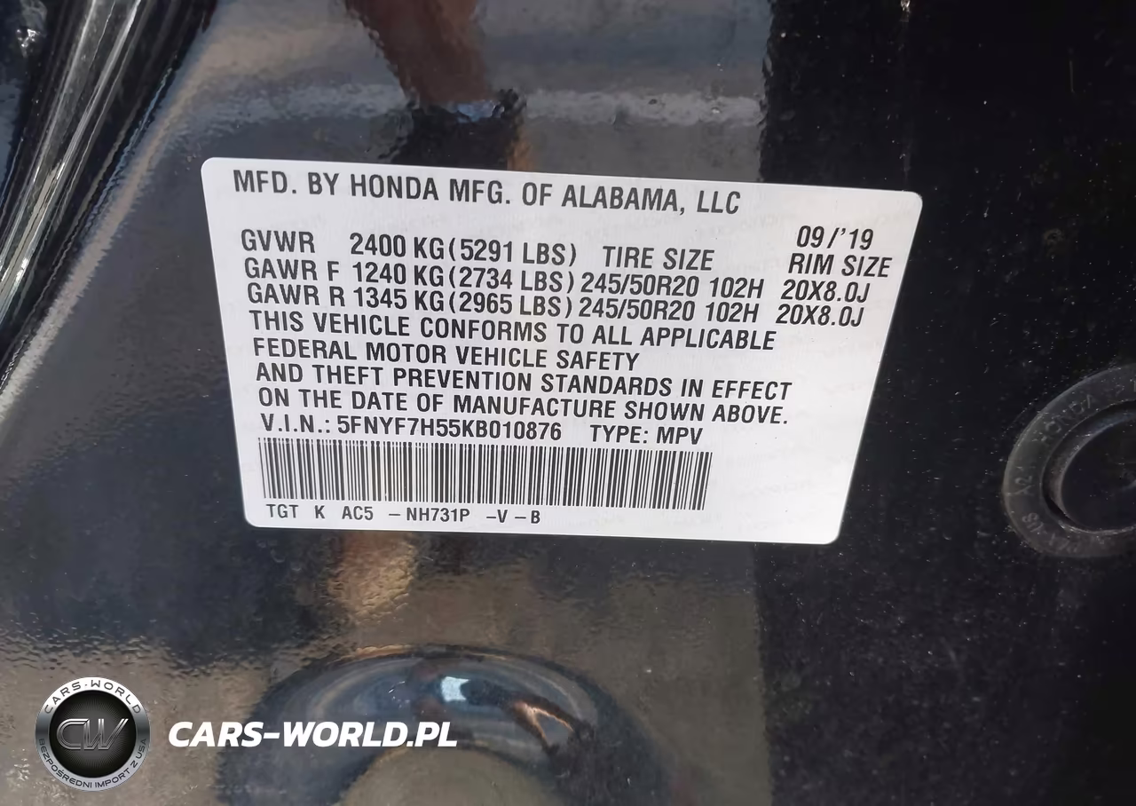 2019 Honda Passport Ex-L VIN:5FNYF7H55KB010876 - 9