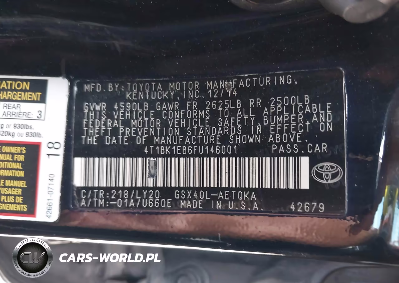 2015 Toyota Avalon Xle Touring Se VIN:4T1BK1EB6FU146001 - 9
