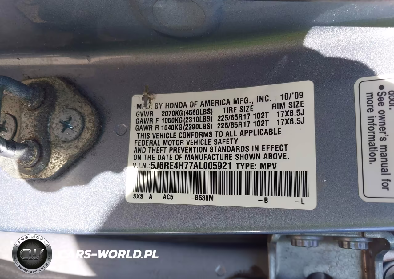 2010 Honda Cr-V Ex-L VIN:5J6RE4H77AL005921 - 9