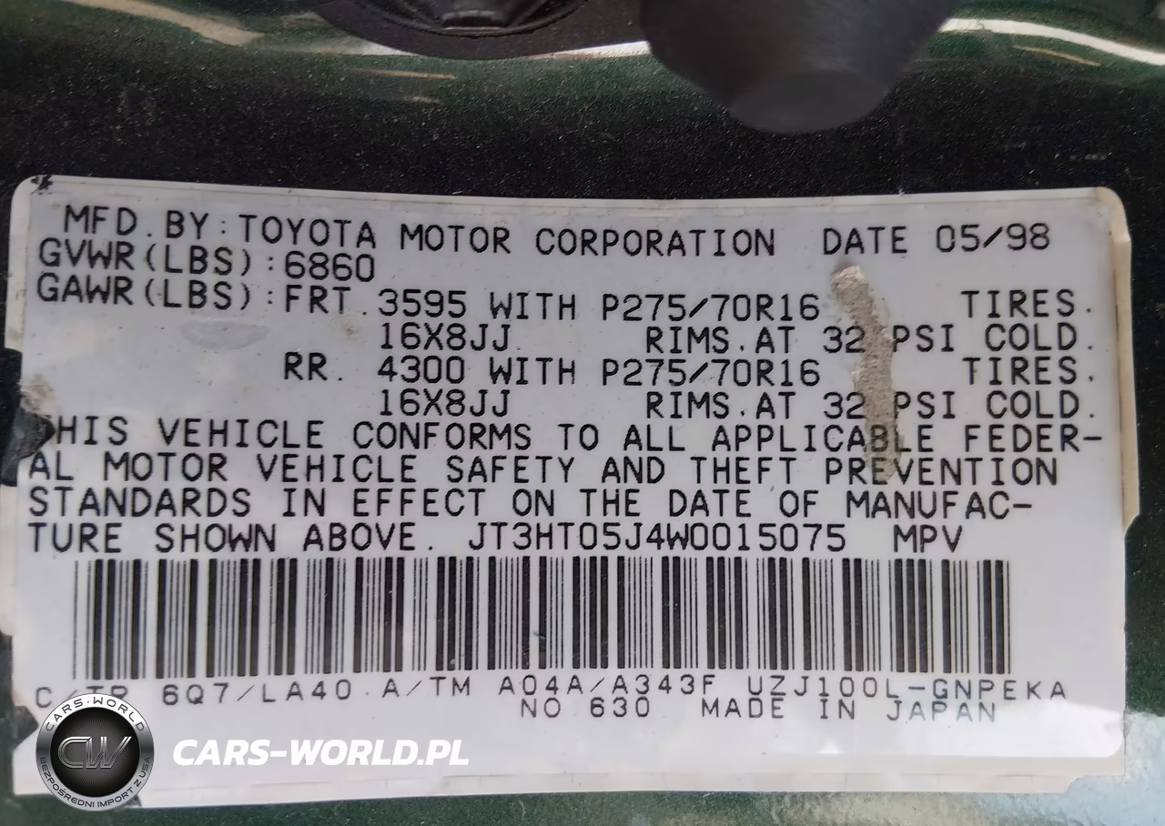 1998 Toyota Land Cruiser VIN:JT3HT05J4W0015075 - 9
