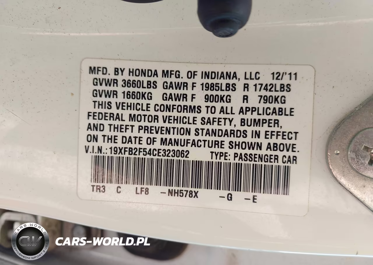 2012 Honda Civic Lx VIN:19XFB2F54CE323062 - 9