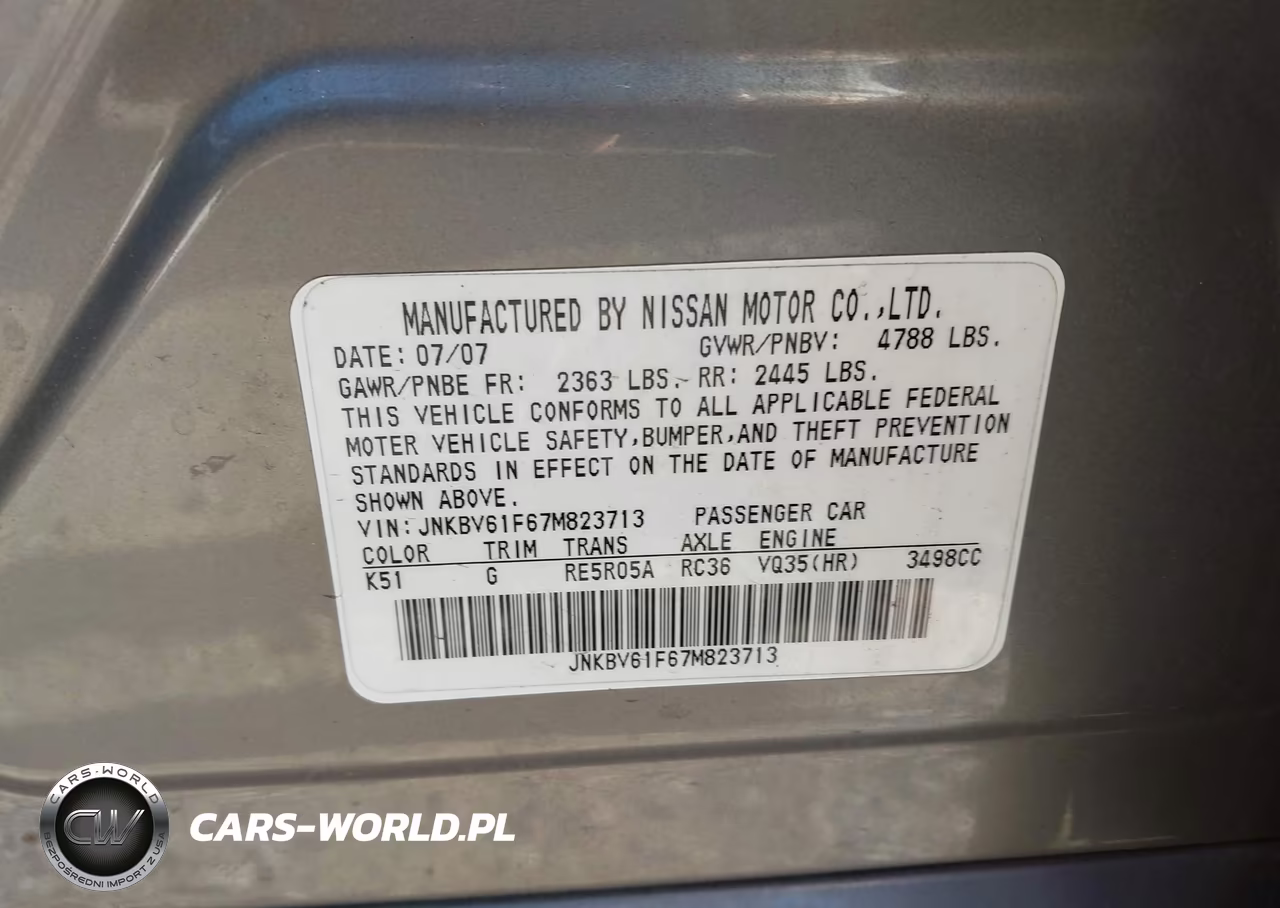 2007 Infiniti G35X VIN:JNKBV61F67M823713 - 9
