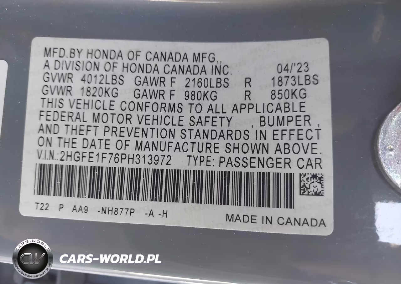 2023 Honda Civic Ex-Ex W-O Bsi VIN:2HGFE1F76PH313972 - 9