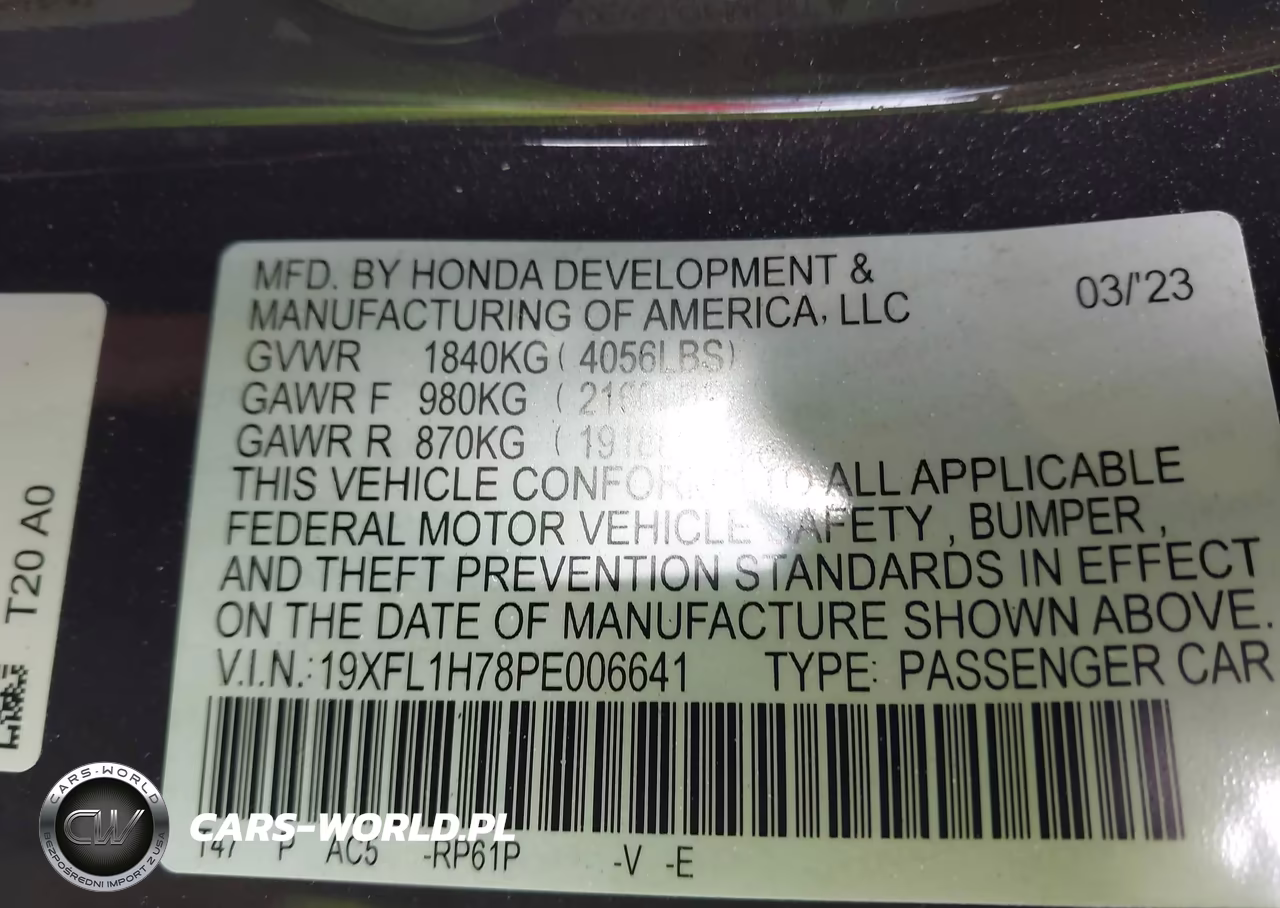 2023 Honda Civic VIN:19XFL1H78PE006641 - 9