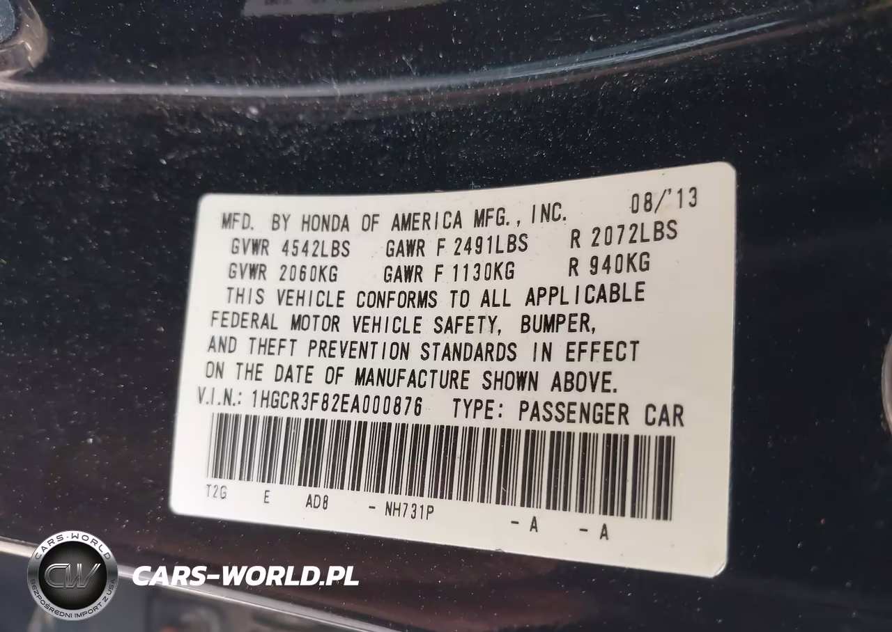 2014 Honda Accord Ex-L V-6 VIN:1HGCR3F82EA000876 - 9
