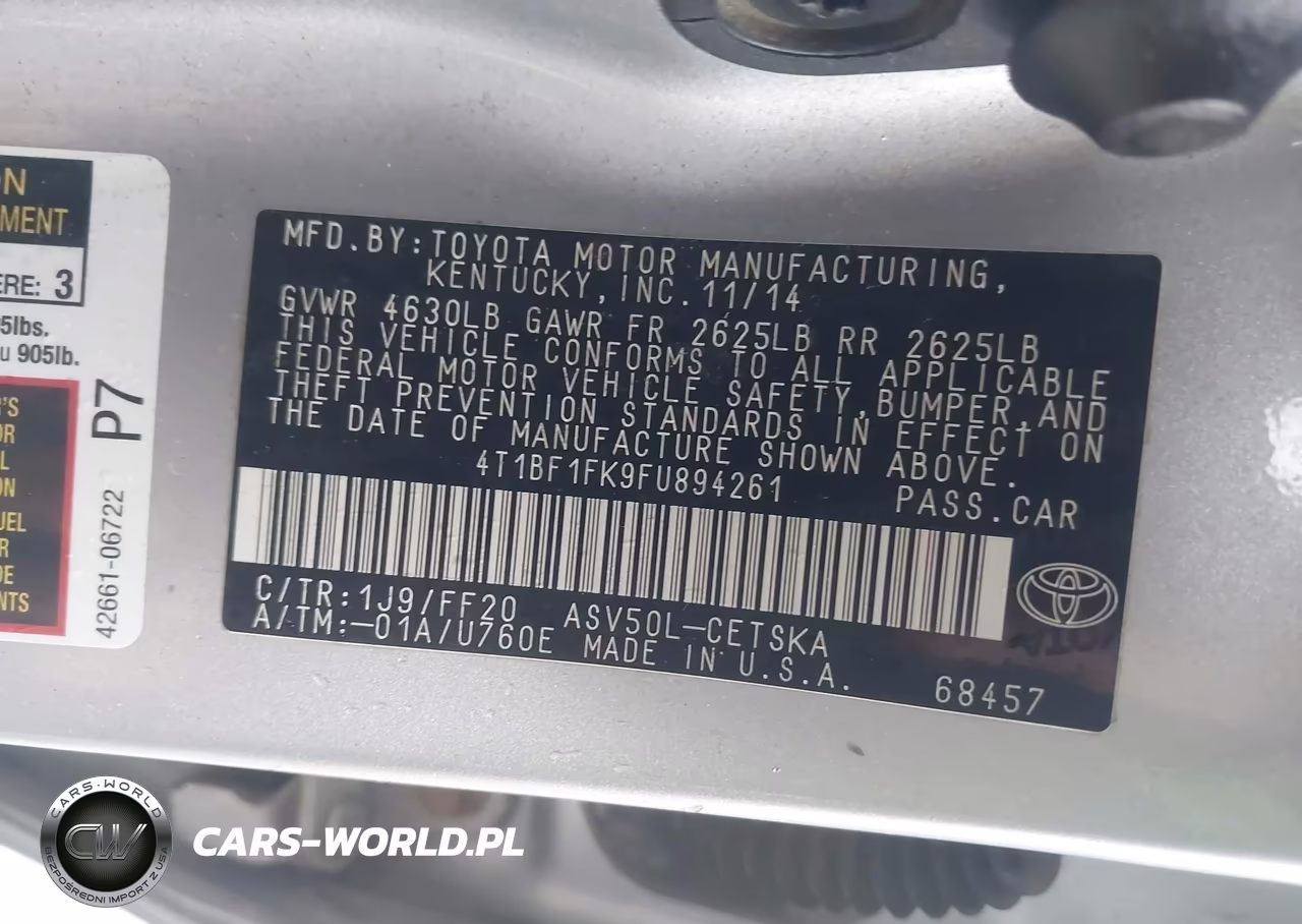 2015 Toyota Camry Se VIN:4T1BF1FK9FU894261 - 9