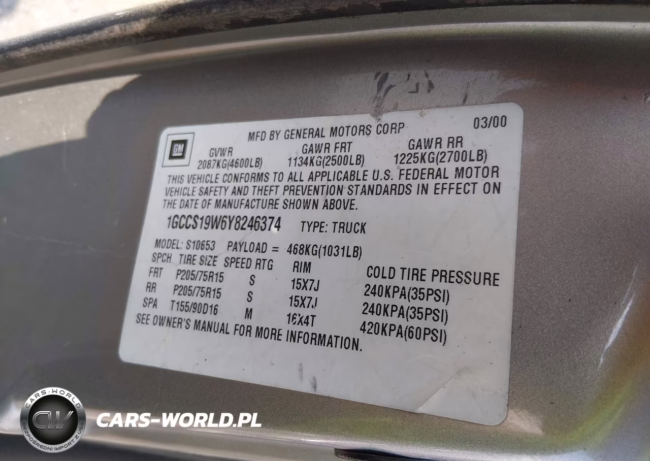 2000 Chevrolet S-10 Ls VIN:1GCCS19W6Y8246374 - 9
