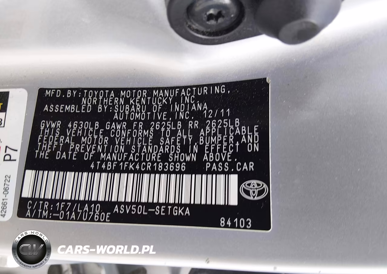 2012 Toyota Camry Xle VIN:4T4BF1FK4CR183696 - 9