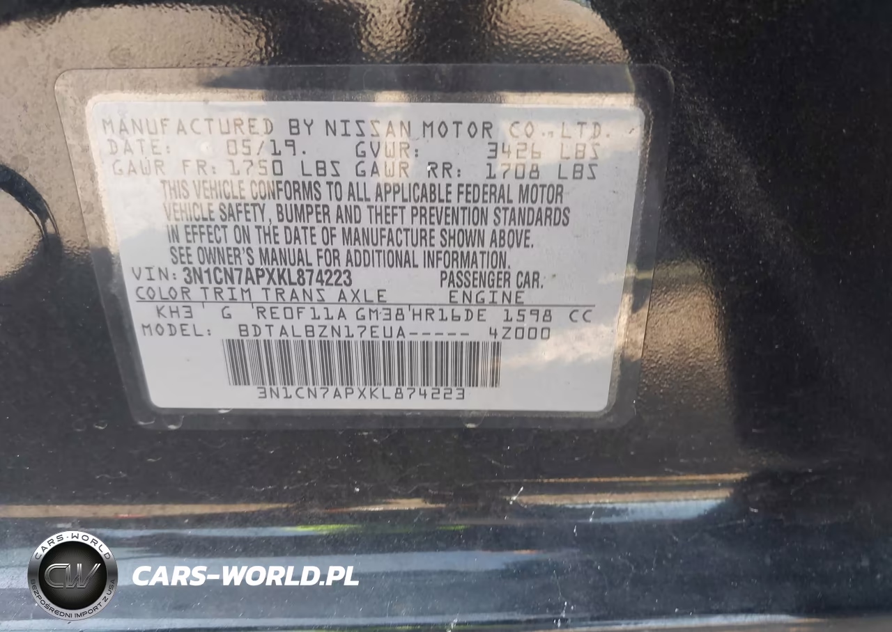 2019 Nissan Versa 1.6 Sv VIN:3N1CN7APXKL874223 - 9