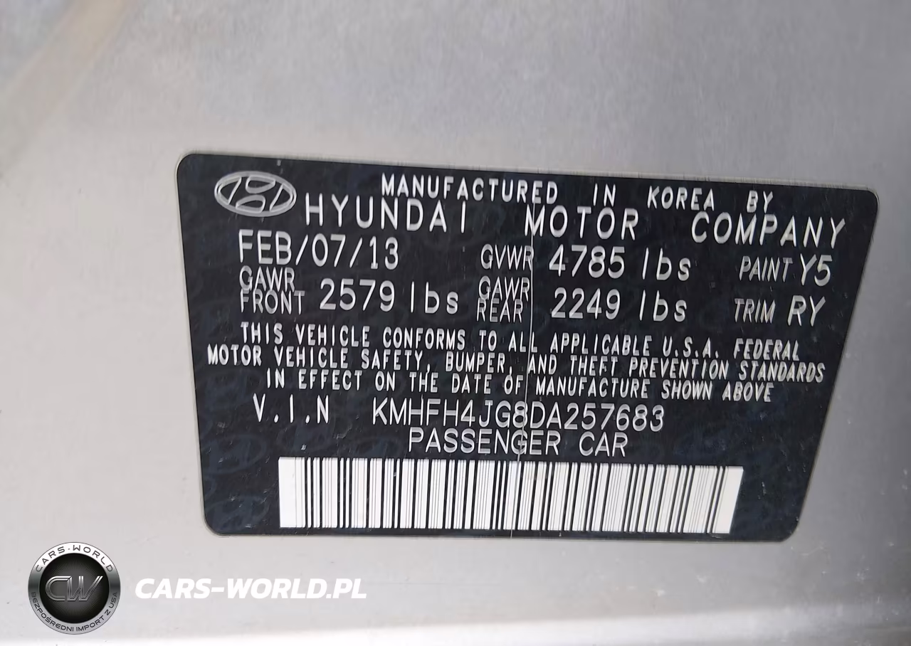 2013 Hyundai Azera VIN:KMHFH4JG8DA257683 - 9
