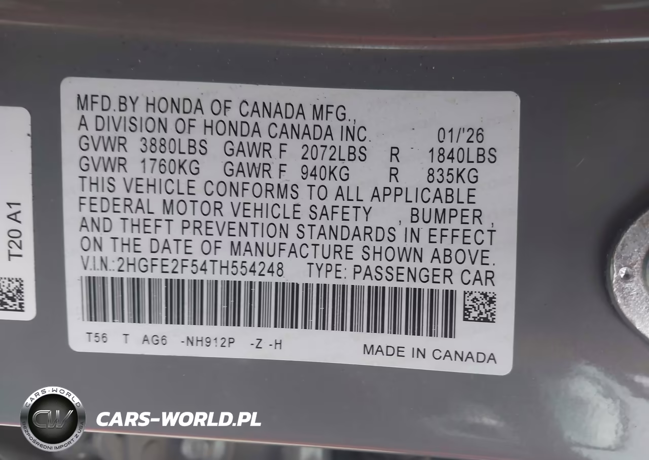 2026 Honda Civic Sport VIN:2HGFE2F54TH554248 - 9