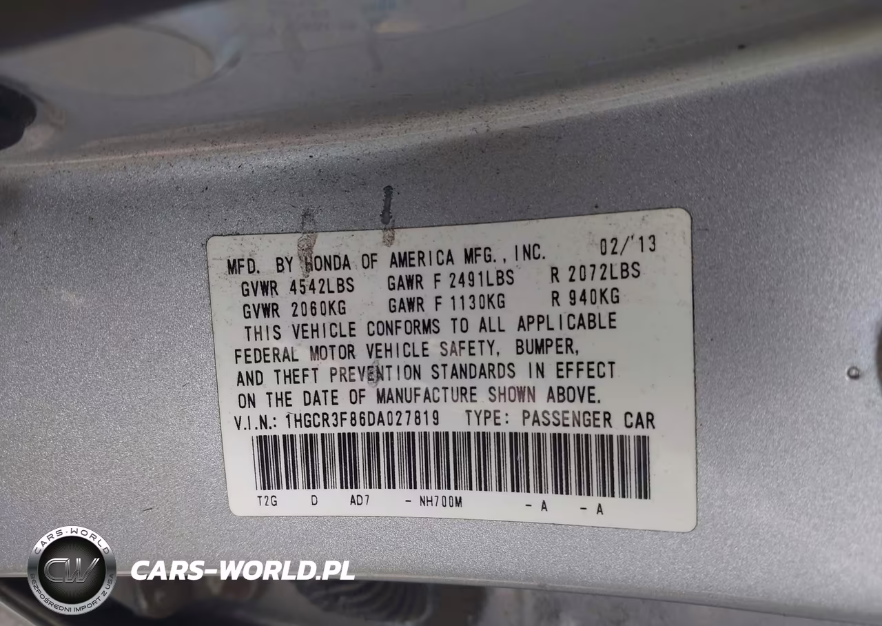 2013 Honda Accord Ex-L V-6 VIN:1HGCR3F86DA027819 - 9