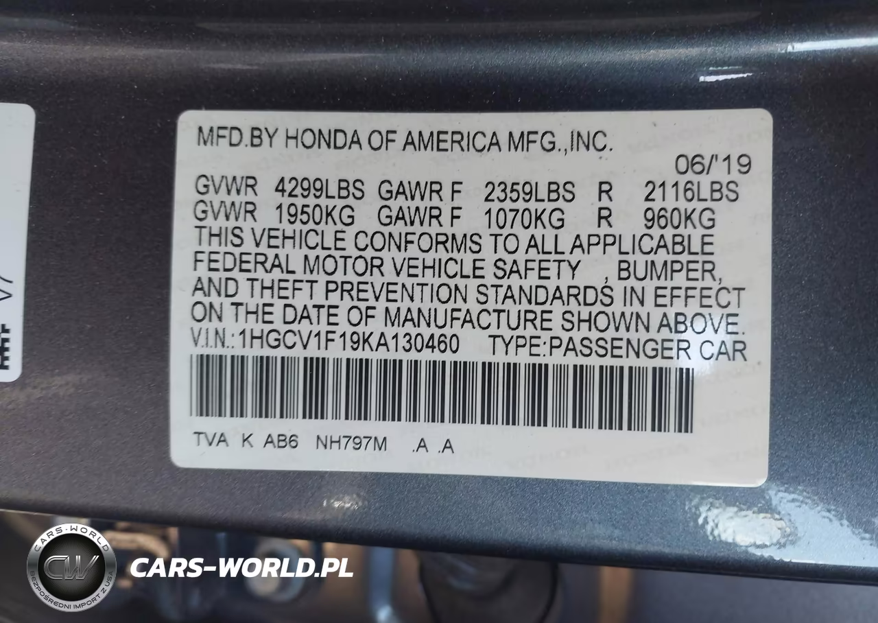 2019 Honda Accord Lx VIN:1HGCV1F19KA130460 - 9