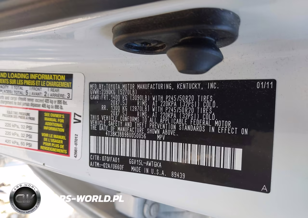 2011 Toyota Venza Base V6 VIN:4T3BK3BB9BU050056 - 9