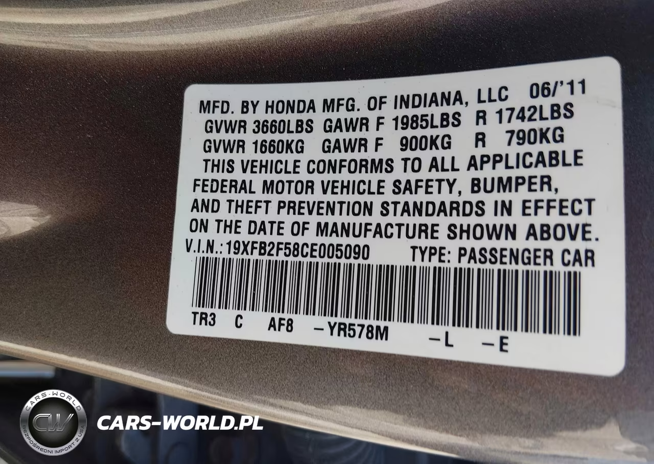 2012 Honda Civic Lx VIN:19XFB2F58CE005090 - 9