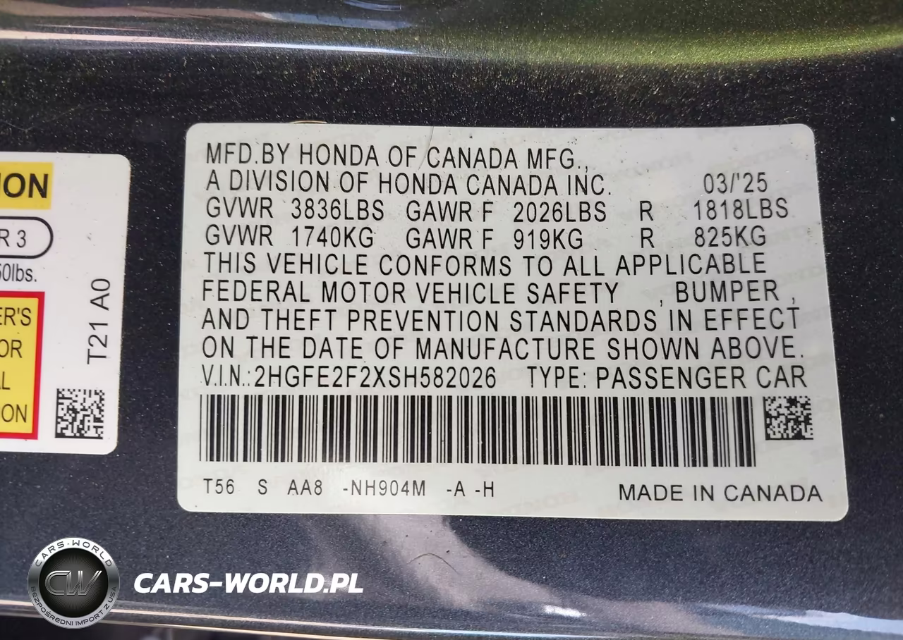 2025 Honda Civic Lx VIN:2HGFE2F2XSH582026 - 9