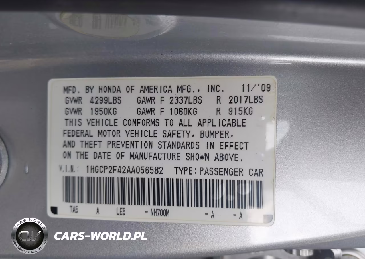 2010 Honda Accord 2.4 Lx-P VIN:1HGCP2F42AA056582 - 9