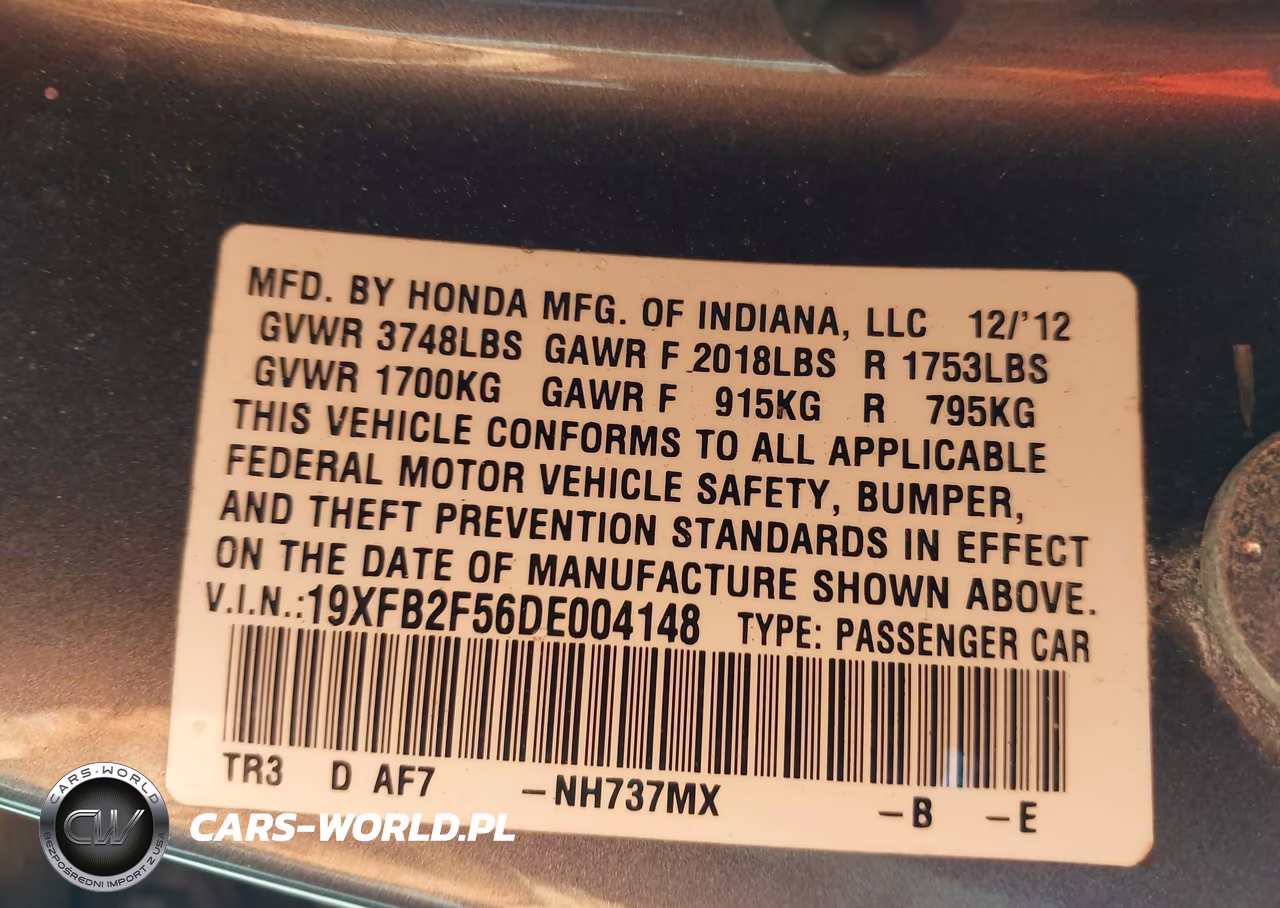 2013 Honda Civic Lx VIN:19XFB2F56DE004148 - 9