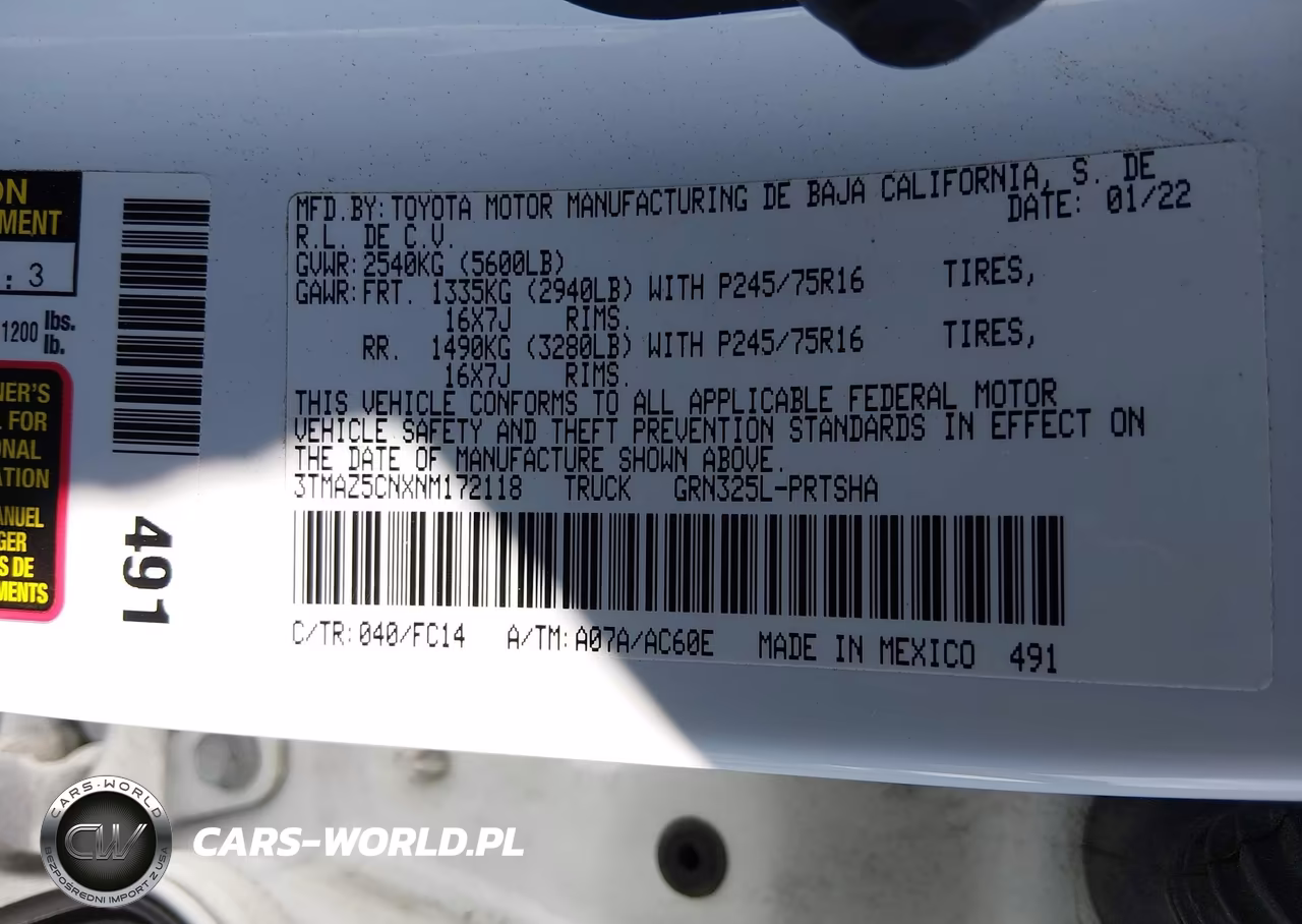 2022 Toyota Tacoma Sr5 V6 VIN:3TMAZ5CNXNM172118 - 9