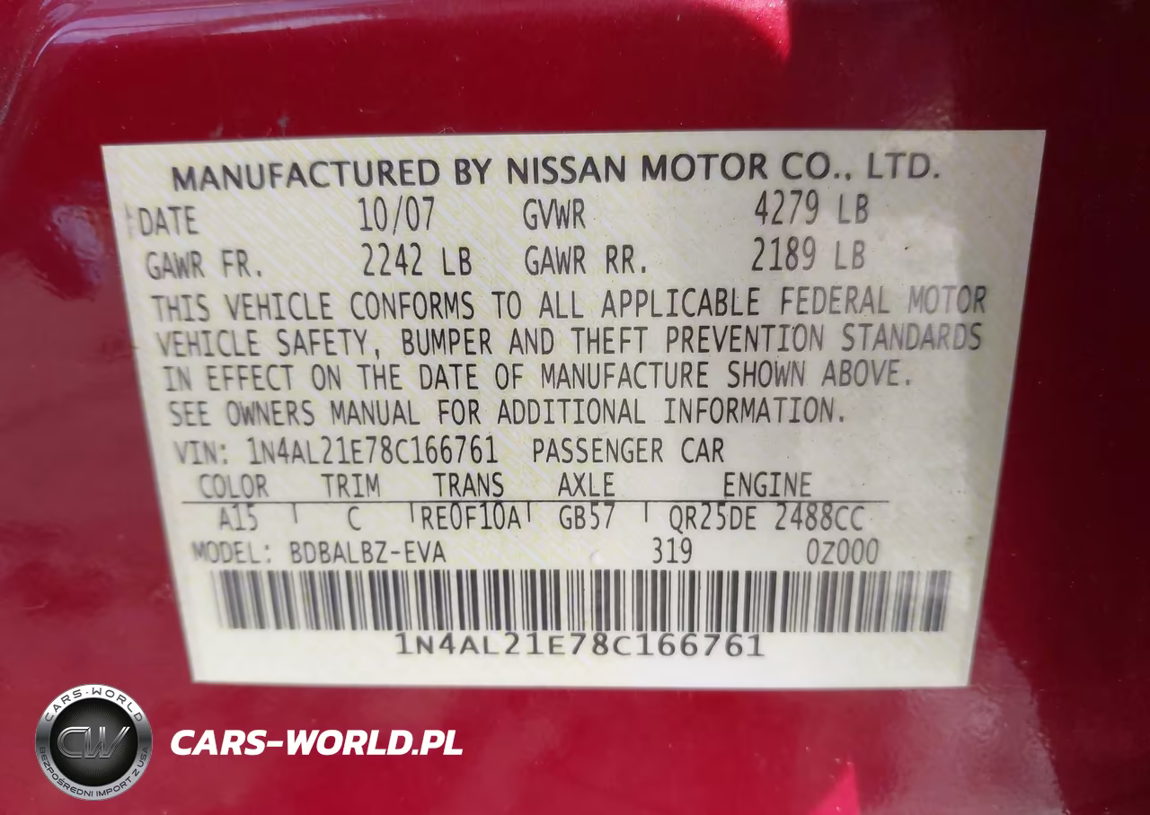 2008 Nissan Altima 2.5 S VIN:1N4AL21E78C166761 - 9