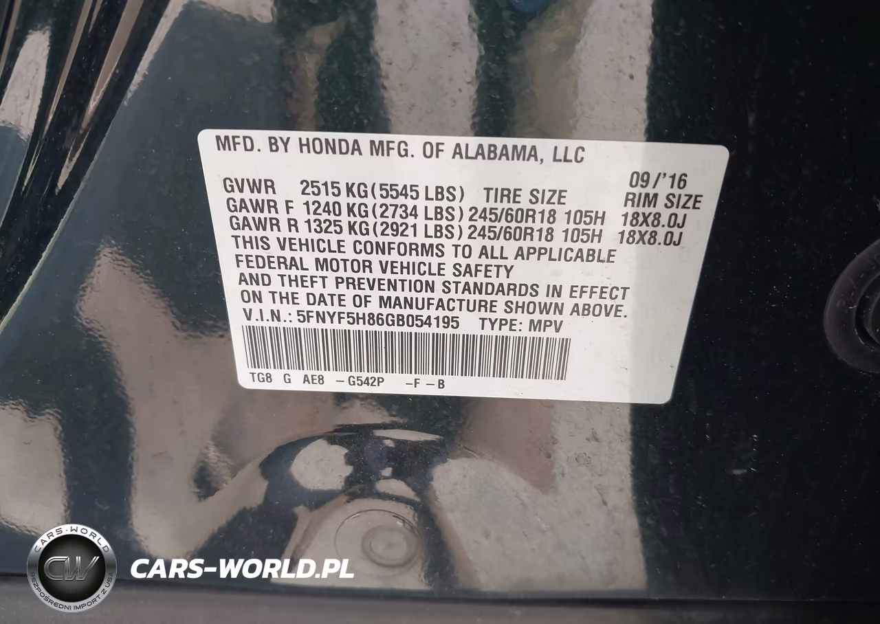 2016 Honda Pilot Ex-L VIN:5FNYF5H86GB054195 - 8