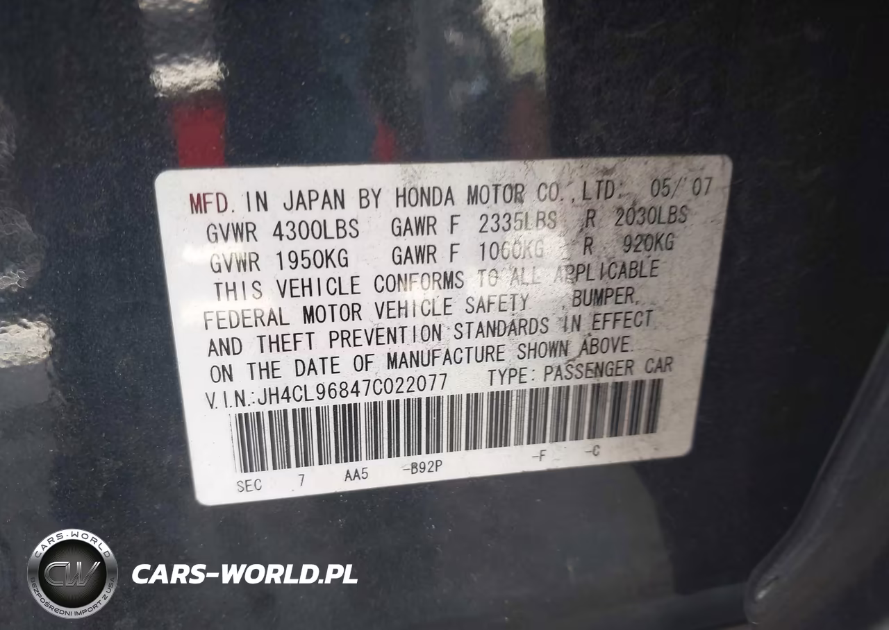 2007 Acura Tsx VIN:JH4CL96847C022077 - 9